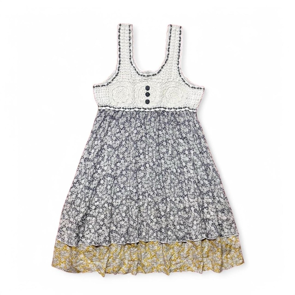 Lovely Cottagecore Crochet & Linen Babydoll Boho Cottagecore Dress Womens Small